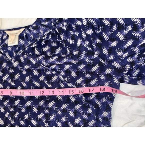 Rebecca Taylor Navy Patterned 3/4 Sleeves Silk Pleated Blouse Women's Size O - Picture 6 of 8